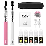 IMECIG Cigarros Electronicos Complete Cigarro Electronico Vaporizador Vape 2 * 1100mAh Vaporizador Cigarrillo Electronico 5 * 10ml Juicy Liquido Vaper Sin nicotina (Rosado + Blanco)