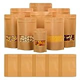 Bolsa de Papel Kraft, Bolsa Kraft con Ventana, Bolsas Ziplock Reutilizables, Aplicables para Nueces, Granos de Café, Hojas de Té, Especias, etc. (10x15cm 100Piezas)