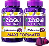 ZzzQuil Natura Pastillas Para Dormir de Melatonina pura y Extractos de Valeriana, Camomila y Lavanda, 2x72 gummies, Sabor Frutos del bosque
