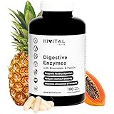 Enzimas Digestivas. 180 cápsulas veganas para 6 meses. Amilasa, Proteasa, Lactasa, Lipasa, Celulasa, Bromelina (Bromelaína) y Papaína. Para mejorar la digestión y reducir la hinchazón estomacal