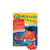 Moller’s  | Omega 3 para niños | Omega 3 Cápsulas de Aceite de Pescado con Ácidos Grasos Omega 3 de Aceite de Pescado | Con DHA y EPA, Sin Gluten, Sin Lactosa, Sin Azucares Añadidos | Fresa | 36 Uds