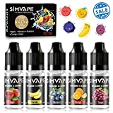 E liquid 5x10ml,vape líquido para cigarrillo electrónico/E Shisha/E Hookah,SIMVAPE Vape Juice Jugo 70% VG/30% PG e juice,E liquido Sin nicotina,Ecig e-liquid:Manzana/Plátano/Arándano/Naranja/Uva